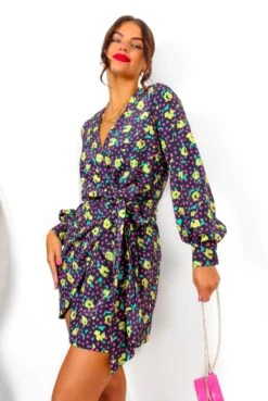 Glamorous No Second Chances - Black Multi Rose Mini Wrap Dress -Fashion Clothing Store IMG 3196