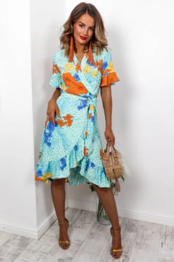 Tropical Getaway - Turquoise Wrap Dress -Fashion Clothing Store IMG 7777