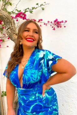 Simple And Elegant - Blue Green Angel Sleeve Midi Dress -Fashion Clothing Store IMG 9036