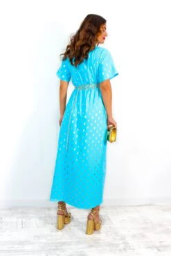 Out Your League - Turquoise Gold Foil Spot Midi Dress 16 Out Your League - Turquoise Gold Foil Spot Midi Dress -Fashion Clothing Store IMG 9855