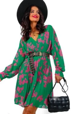 Imagine Me - Green Pink Floral Pleated Mini Dress -Fashion Clothing Store ImagineMe GreenPinkFloralPleatedMiniDress6