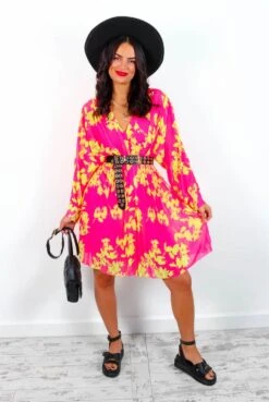 Imagine Me - Pink Chartreuse Floral Mini Dress -Fashion Clothing Store ImagineMe PinkChartreuseFloralMiniDress 3