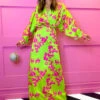 In My Imagination - Lime Pink Floral Batwing Midi Dress