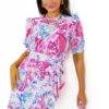 In My Head - Pink Blue Printed Mini Dress