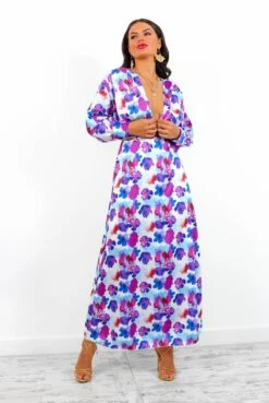 In My Imagination - Blue Purple Floral Midi Dress -Fashion Clothing Store InMyImagination BluePurpleFloralMidiDress 3