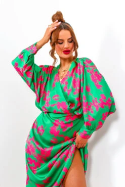In My Imagination - Green Pink Floral Batwing Midi Dress 14 In My Imagination - Green Pink Floral Batwing Midi Dress -Fashion Clothing Store InMyImagination GreenPinkFloralBatwingMidiDress1