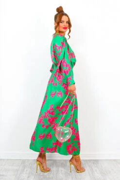 In My Imagination - Green Pink Floral Batwing Midi Dress 15 In My Imagination - Green Pink Floral Batwing Midi Dress -Fashion Clothing Store InMyImagination GreenPinkFloralBatwingMidiDress5
