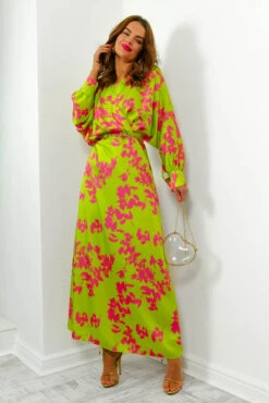 In My Imagination - Lime Pink Floral Batwing Midi Dress -Fashion Clothing Store InMyImagination LimePinkFloralMidiDress2