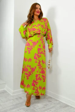 In My Imagination - Lime Pink Floral Batwing Midi Dress -Fashion Clothing Store InMyImagination LimePinkFloralMidiDress4
