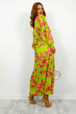 In My Imagination - Lime Pink Floral Batwing Midi Dress -Fashion Clothing Store InMyImagination LimePinkFloralMidiDress5