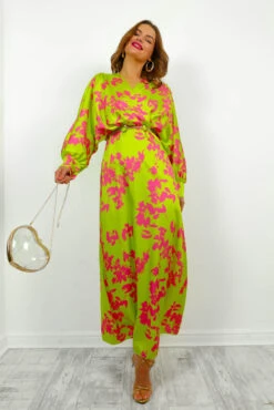 In My Imagination - Lime Pink Floral Batwing Midi Dress -Fashion Clothing Store InMyImagination LimePinkFloralMidiDress6