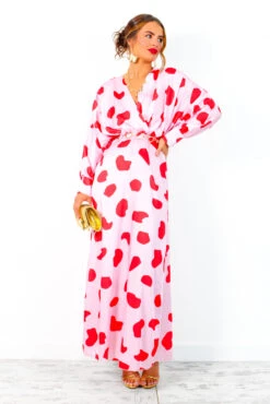 In My Imagination - Pink Red Spot Batwing Midi Dress -Fashion Clothing Store InMyImagination PinkRedSpotBatwingMidiDress 2