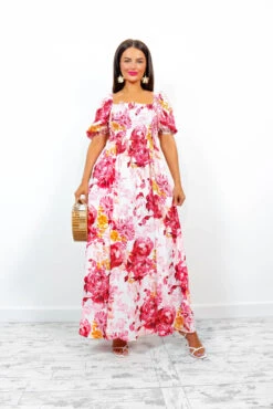 In Paradise - Pink Watercolour Floral Maxi Dress -Fashion Clothing Store InParadise PinkWatercolourFloralMaxiDress 1