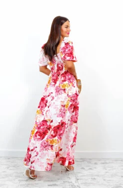 In Paradise - Pink Watercolour Floral Maxi Dress -Fashion Clothing Store InParadise PinkWatercolourFloralMaxiDress 2