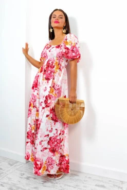 In Paradise - Pink Watercolour Floral Maxi Dress -Fashion Clothing Store InParadise PinkWatercolourFloralMaxiDress 4