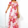 In Paradise - Pink Watercolour Floral Maxi Dress