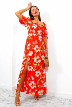 In Paradise - Red Floral Print Maxi Dress -Fashion Clothing Store InParadise RedFloralPrintMaxiDress5
