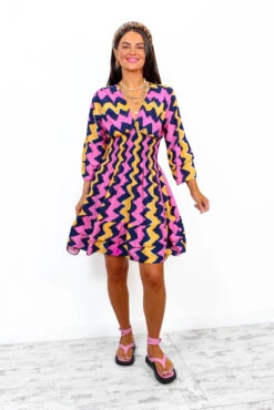 Island Girl - Navy Pink Zig Zag Mini Dress -Fashion Clothing Store IslandGirl NavyPinkZigZagMiniDress 4