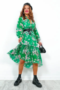 Isnt She Cute - Green Floral Print Midi Dress