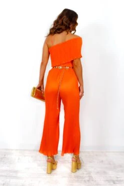 It's Jumpin' - Orange Plisse One Shoulder Jumpsuit -Fashion Clothing Store It sJumpin OrangePlisseOneShoulderJumpsuit 4