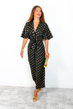 It's Showtime - Black Gold Foil Spot Culotte Jumpsuit 9 It's Showtime - Black Gold Foil Spot Culotte Jumpsuit -Fashion Clothing Store It sShowtime BlackGoldFoilSpotCulotteJumpsuit 3