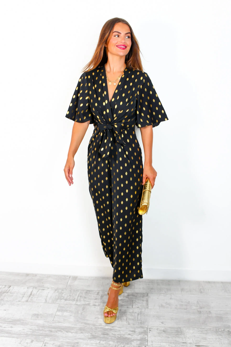 It's Showtime - Black Gold Foil Spot Culotte Jumpsuit 5 It's Showtime - Black Gold Foil Spot Culotte Jumpsuit - Image 5