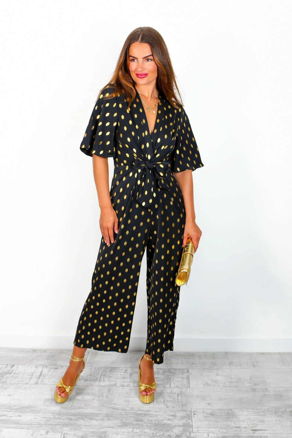 It's Showtime - Black Gold Foil Spot Culotte Jumpsuit 3 It's Showtime - Black Gold Foil Spot Culotte Jumpsuit - Image 3