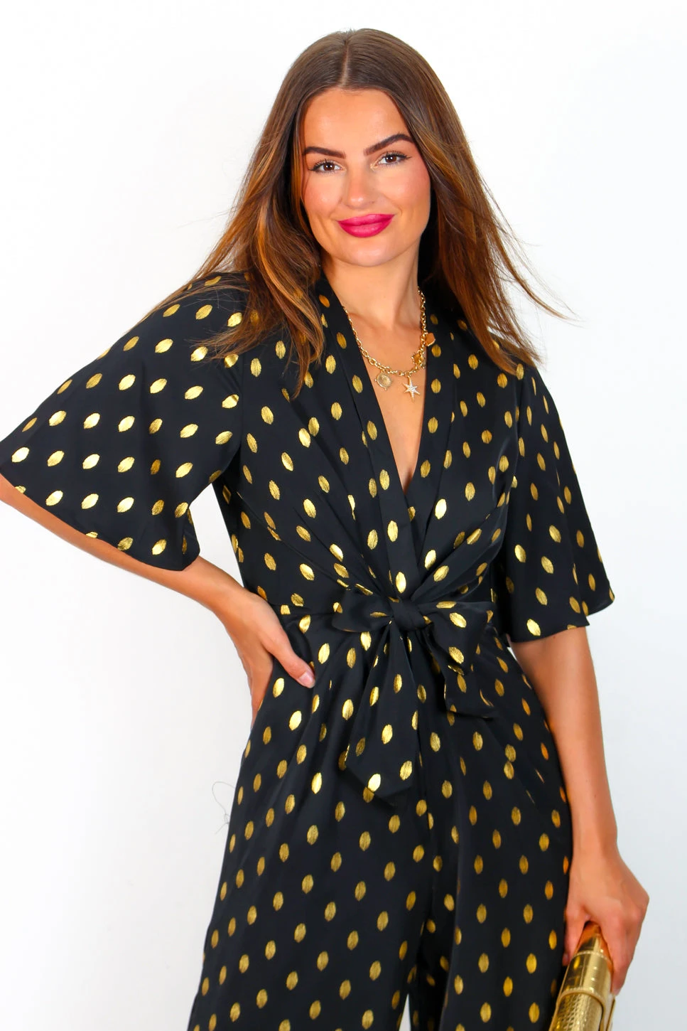 It's Showtime - Black Gold Foil Spot Culotte Jumpsuit 2 It's Showtime - Black Gold Foil Spot Culotte Jumpsuit - Image 2