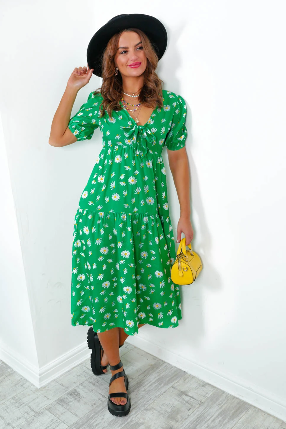 Its The Little Things - Green Floral Print Tie Midi Dress 1 Its The Little Things - Green Floral Print Tie Midi Dress