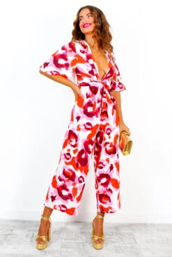 Its Showtime - Red Pink Animal Print Culotte Jumpsuit -Fashion Clothing Store ItsShowtime RedPinkAnimalPrintCulotteJumpsuit 2 2