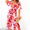 Its Showtime - Red Pink Animal Print Culotte Jumpsuit