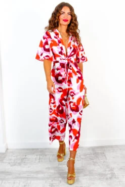 Its Showtime - Red Pink Animal Print Culotte Jumpsuit -Fashion Clothing Store ItsShowtime RedPinkAnimalPrintCulotteJumpsuit 5 2