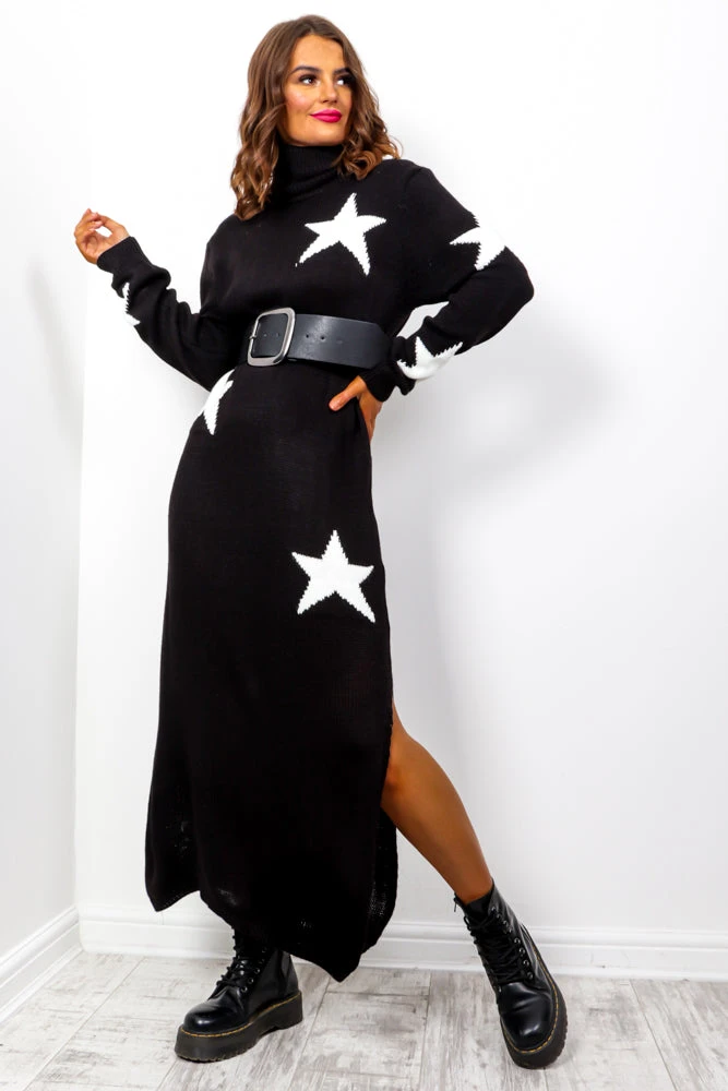 Its Time To Shine - Black Knitted Roll Neck Midi Dress 1 Its Time To Shine - Black Knitted Roll Neck Midi Dress