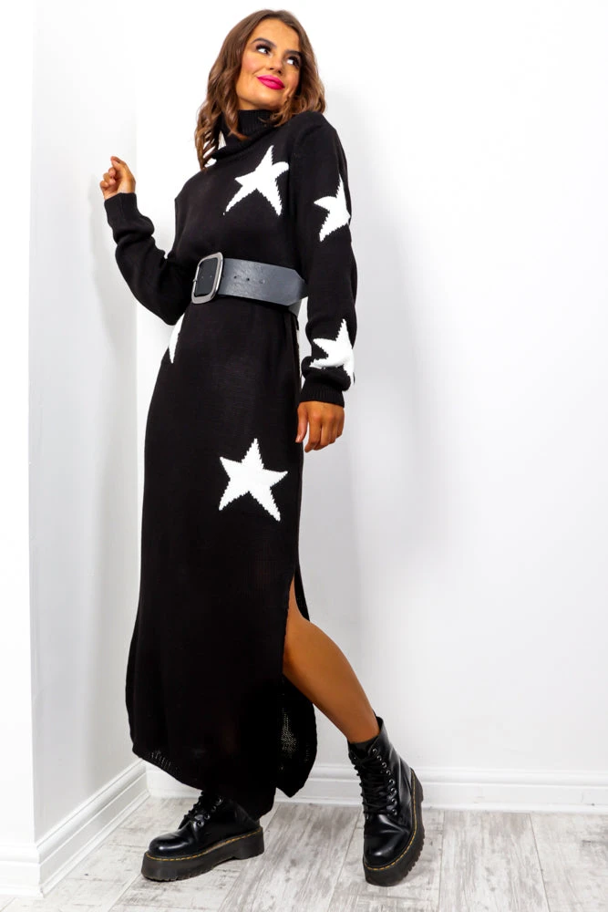 Its Time To Shine - Black Knitted Roll Neck Midi Dress 3 Its Time To Shine - Black Knitted Roll Neck Midi Dress - Image 3