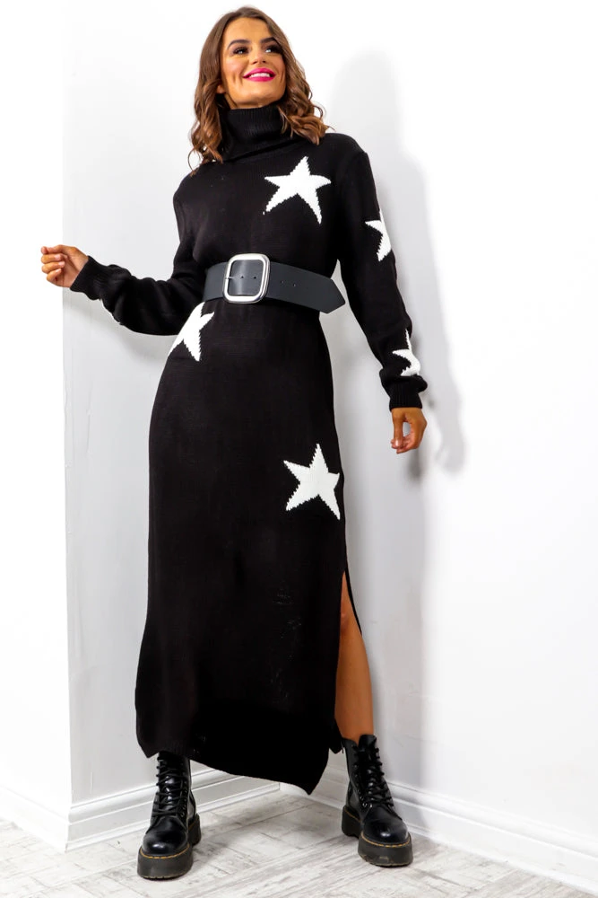 Its Time To Shine - Black Knitted Roll Neck Midi Dress 2 Its Time To Shine - Black Knitted Roll Neck Midi Dress - Image 2