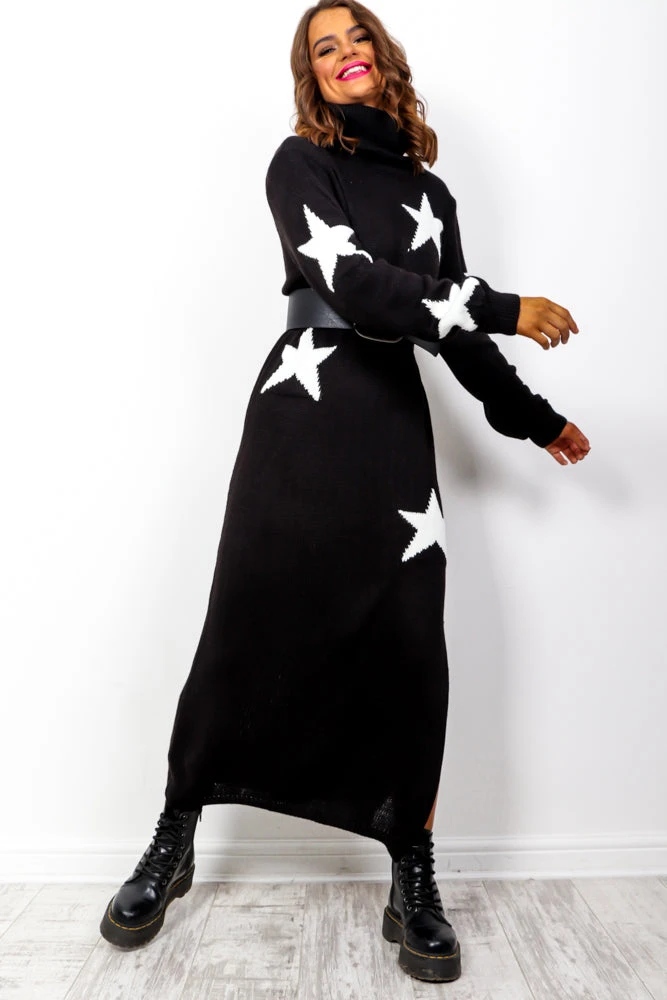 Its Time To Shine - Black Knitted Roll Neck Midi Dress 4 Its Time To Shine - Black Knitted Roll Neck Midi Dress - Image 4