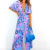 Jump Right In - Blue Pink Leopard Belted Jumpsuit