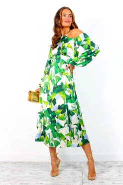 Just Be Good To Me - Green Abstract Print Halter Neck Midi Dress -Fashion Clothing Store JustBeGoodToMe GreenAbstractPrintHalterNeckMidiDress 1