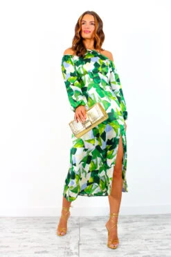 Just Be Good To Me - Green Abstract Print Halter Neck Midi Dress -Fashion Clothing Store JustBeGoodToMe GreenAbstractPrintHalterNeckMidiDress 3
