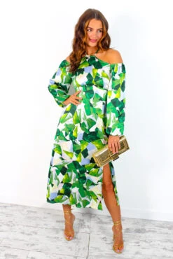 Just Be Good To Me - Green Abstract Print Halter Neck Midi Dress -Fashion Clothing Store JustBeGoodToMe GreenAbstractPrintHalterNeckMidiDress 5
