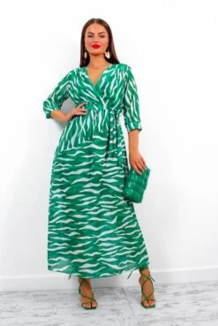 Catwalk Just My Stripe - Green Zebra Print Midi Dress