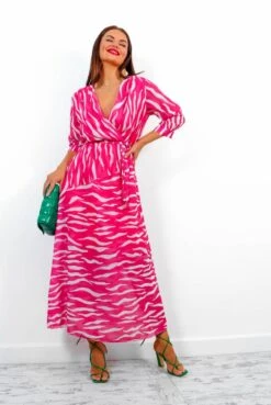 Catwalk Just My Stripe - Pink Zebra Print Midi Dress
