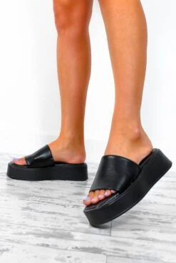 Keep On Moving - Black Chunky Platform PU Sliders -Fashion Clothing Store KeepOnMoving BlackChunkyPlatformPUSliders 3