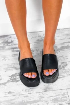 Keep On Moving - Black Chunky Platform PU Sliders -Fashion Clothing Store KeepOnMoving BlackChunkyPlatformPUSliders 4