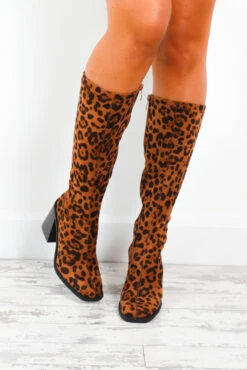 Kick Up A Fuss - Tan Leopard Print Knee High Boots -Fashion Clothing Store KickUpAFuss TanLeopardPrintKneeHighBoots 4 2 3
