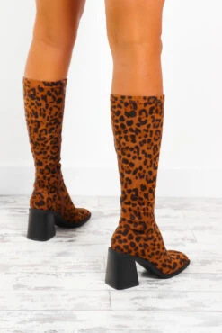 Kick Up A Fuss - Tan Leopard Print Knee High Boots -Fashion Clothing Store KickUpAFuss TanLeopardPrintKneeHighBoots 5 2 3
