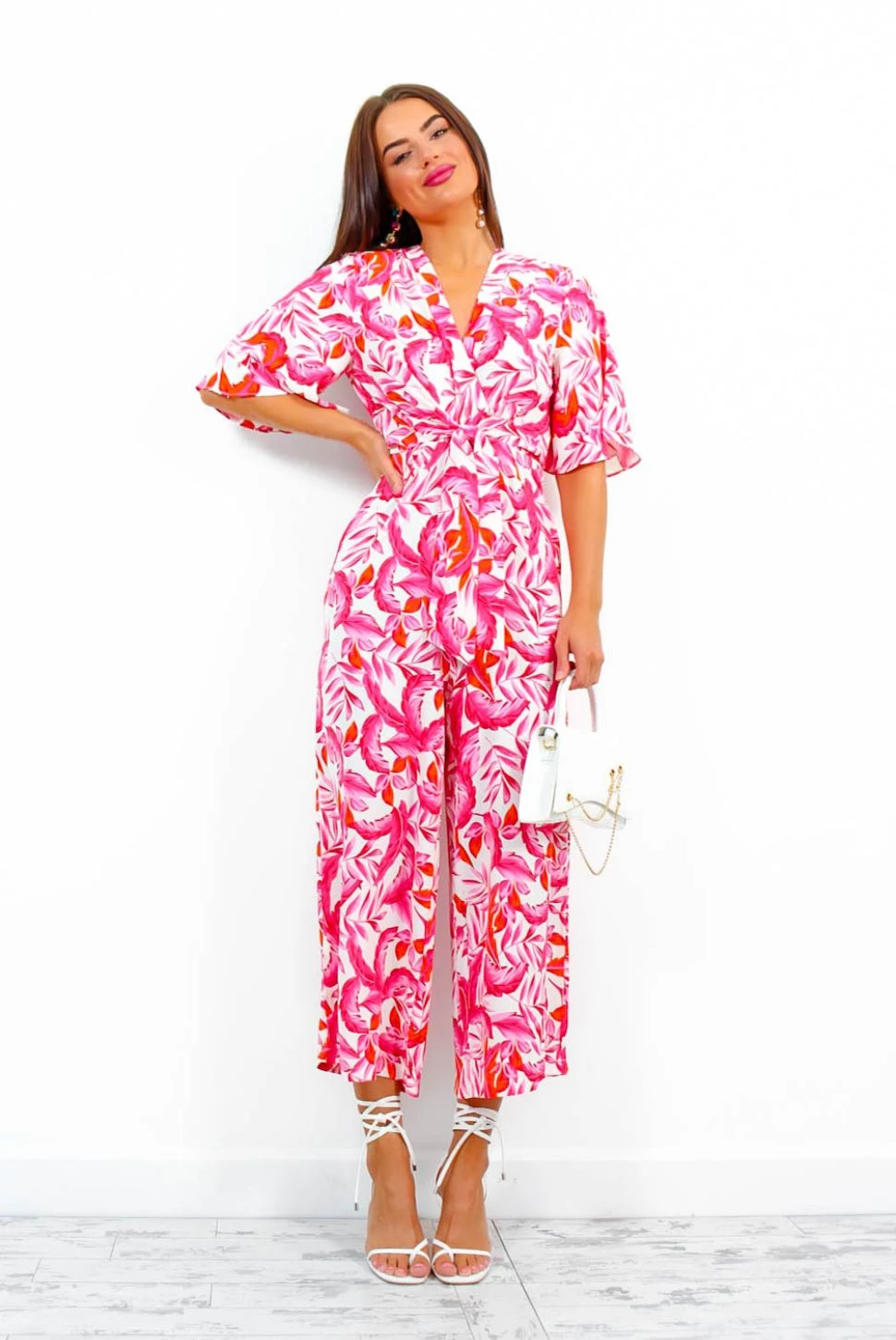Knot Basic - Pink Multi Tropical Print Jumpsuit 1 Knot Basic - Pink Multi Tropical Print Jumpsuit