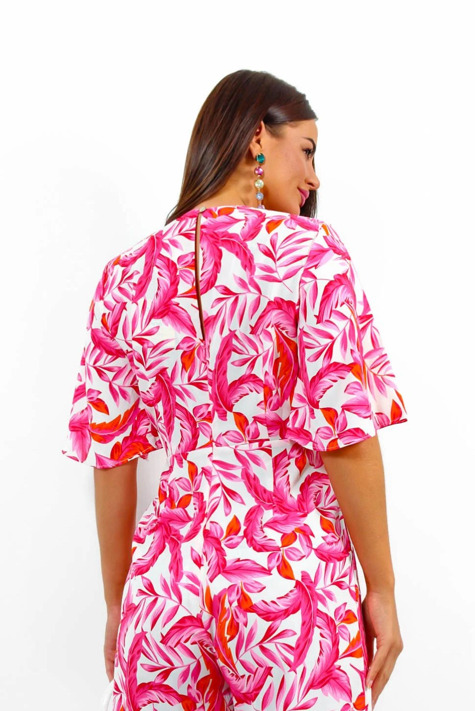 Knot Basic - Pink Multi Tropical Print Jumpsuit 6 Knot Basic - Pink Multi Tropical Print Jumpsuit - Image 6