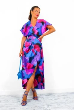 Knot In Love - Cobalt Purple Print Maxi Dress -Fashion Clothing Store KnotInLove CobaltPurplePrintMidiDress1