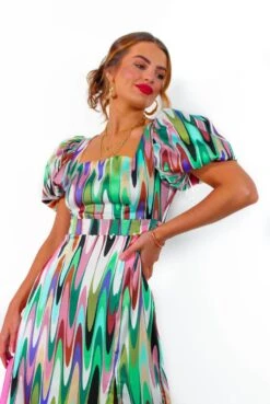 Last But Not Least - Multi Abstract Puff Sleeve Midi Dress -Fashion Clothing Store LastButNotLeast MultiAbstractPuffSleeveMidiDress 1